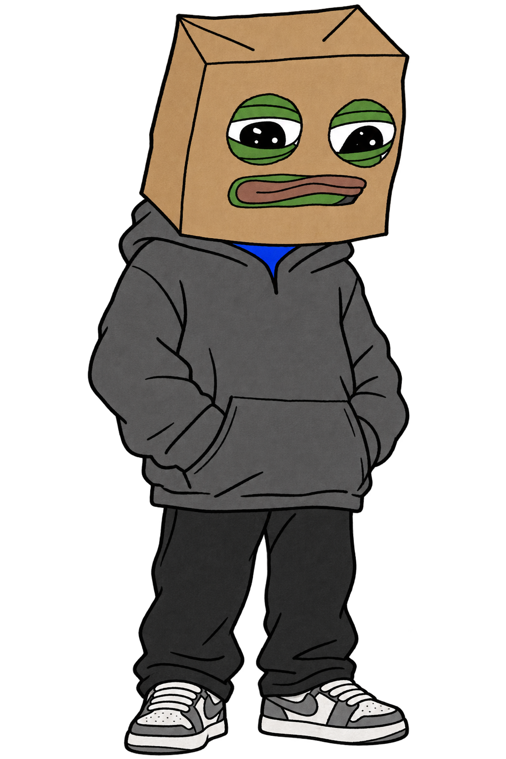 Anonfrog standing with hands in hoodie pockets